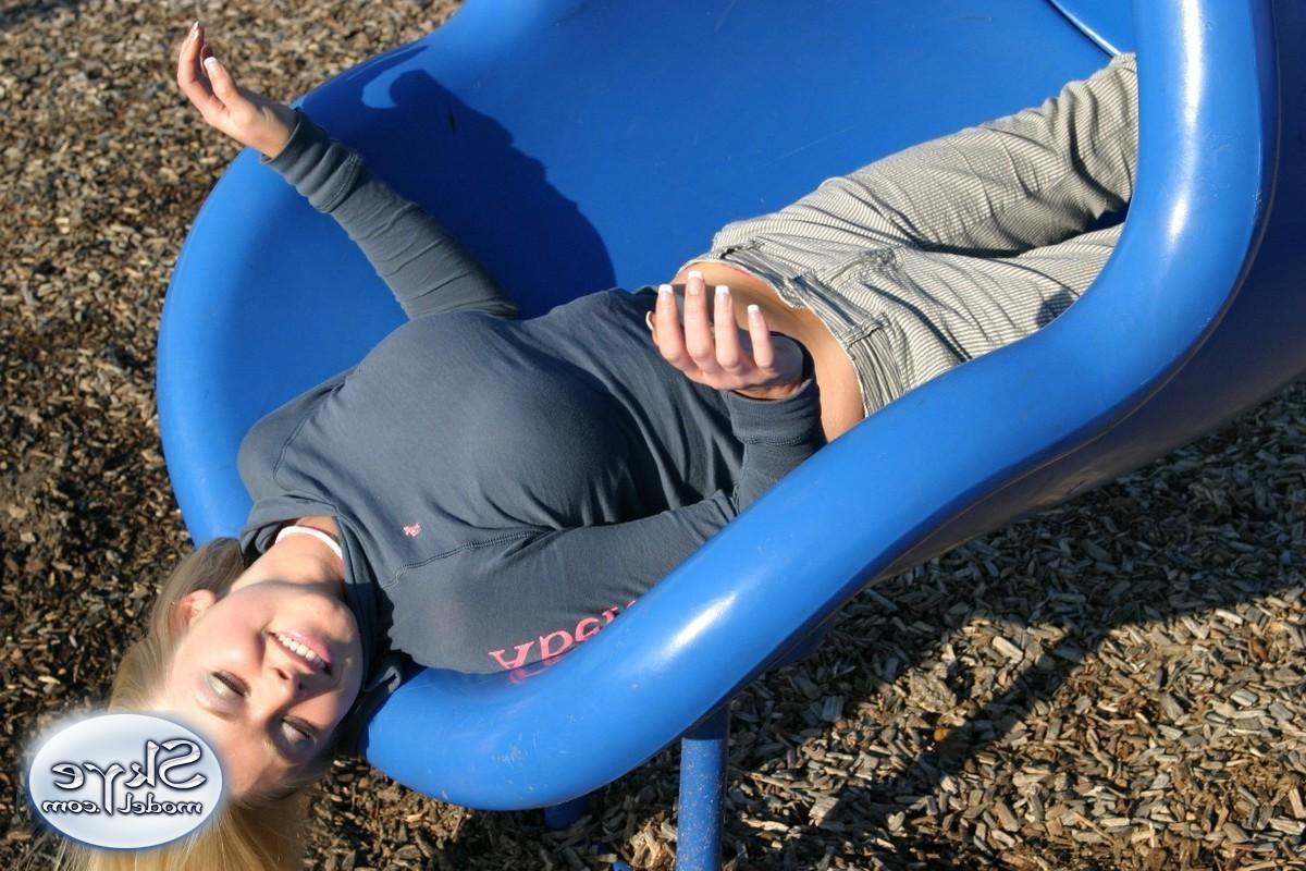 16P Blonde amateur teen outside at playground