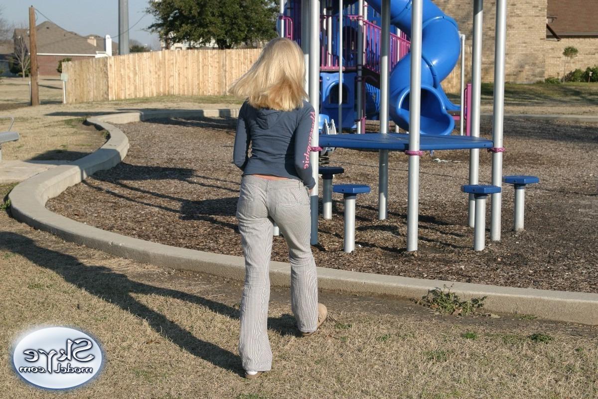 16P Blonde amateur teen outside at playground