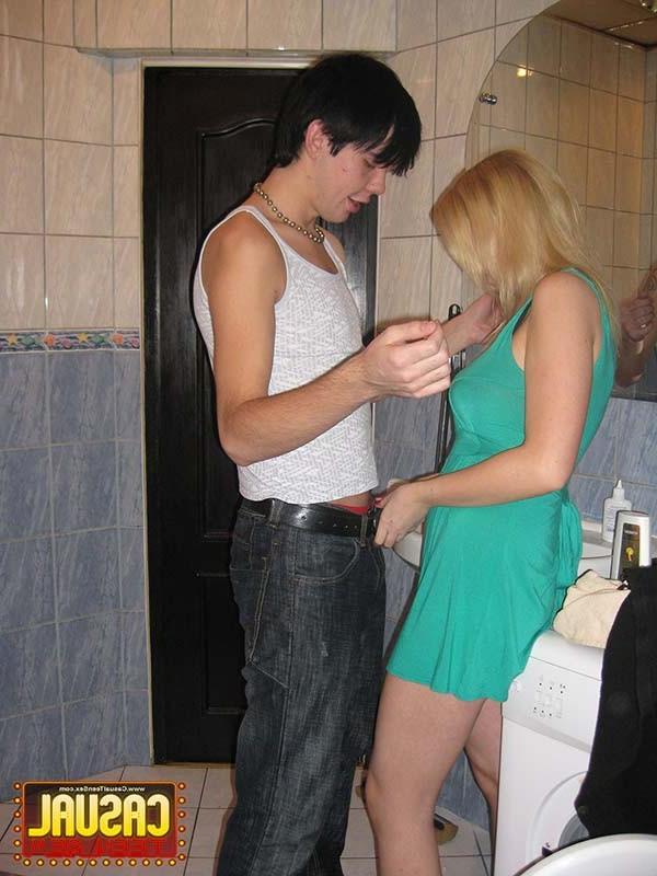 16P Pretty teen chick gets her holes banged in a bathroom