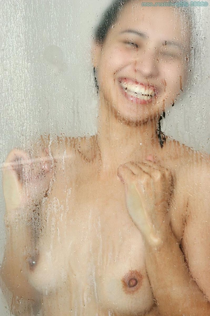 15P Cute perky natural amateur teen washing her hairy pussy in the shower