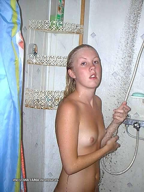 15P Swedish amateur teen GF showers and sucks cock