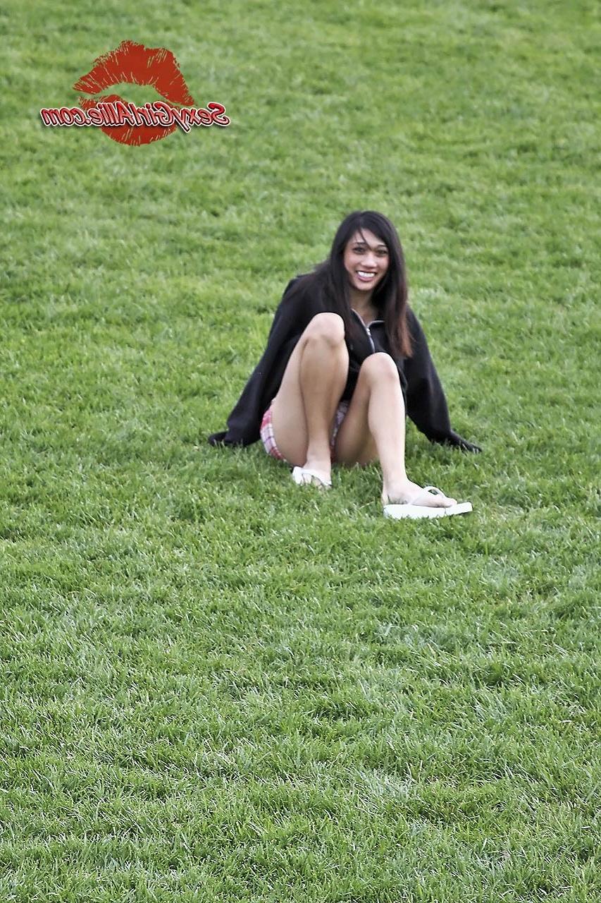 16P Skinny asian amateur teen at playground outside