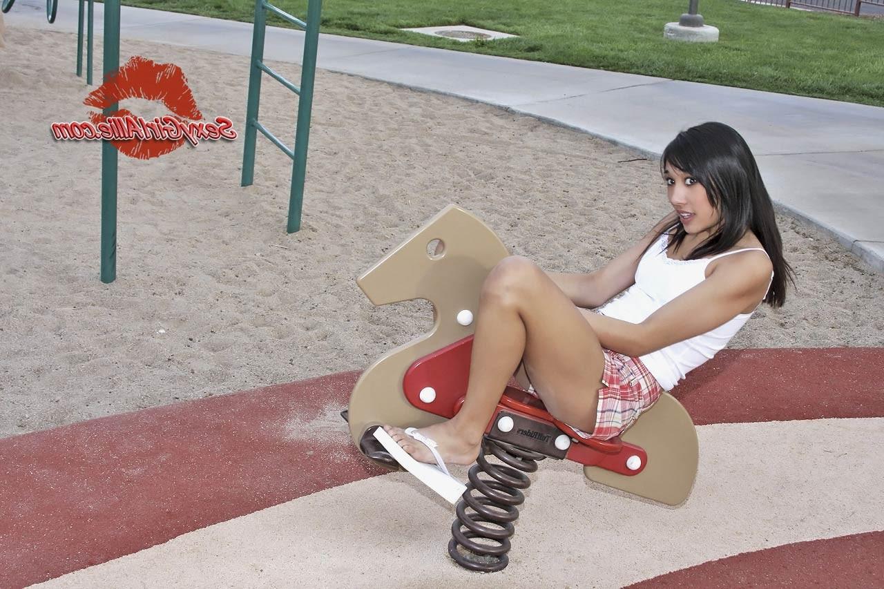 16P Skinny asian amateur teen at playground outside