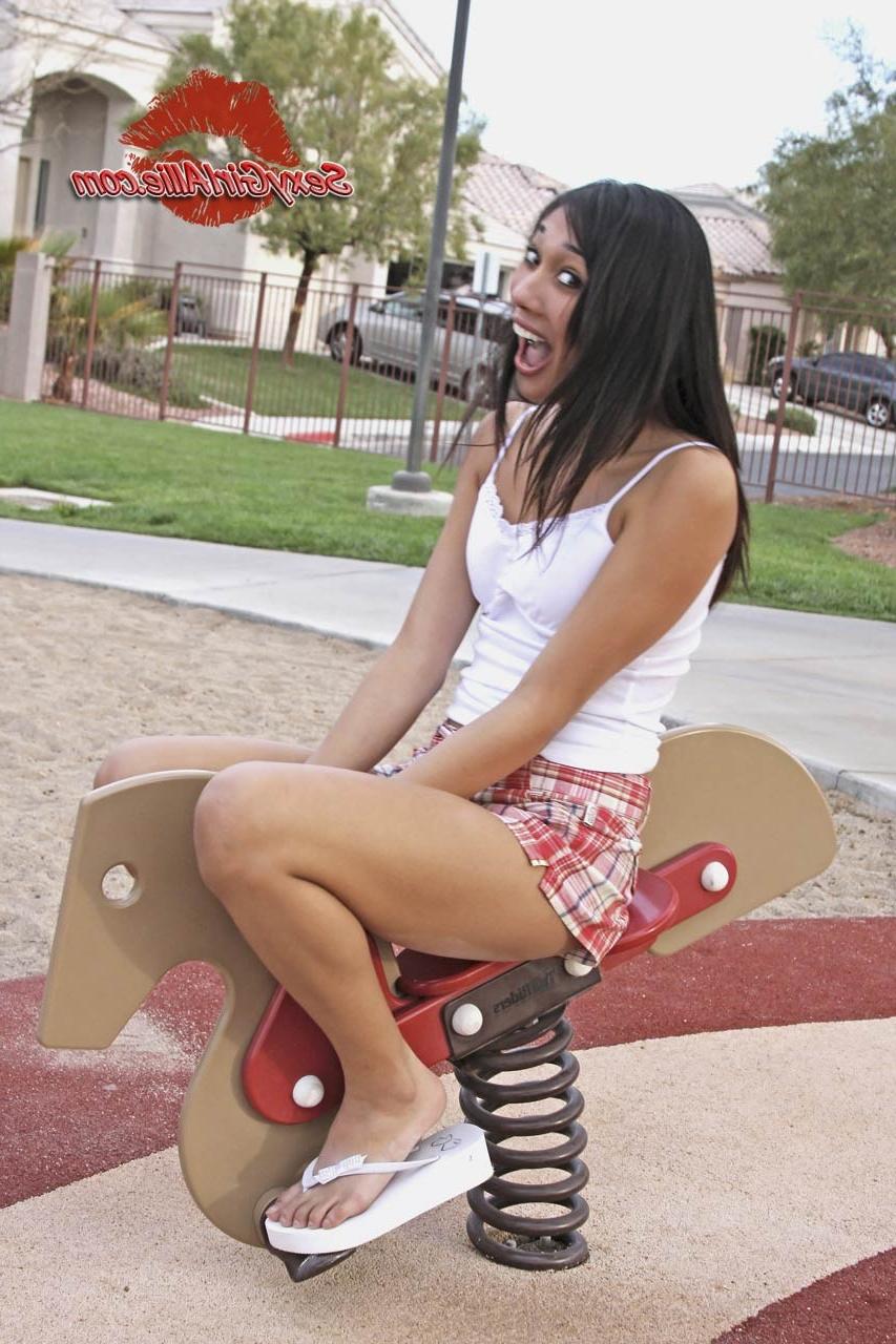 16P Skinny asian amateur teen at playground outside