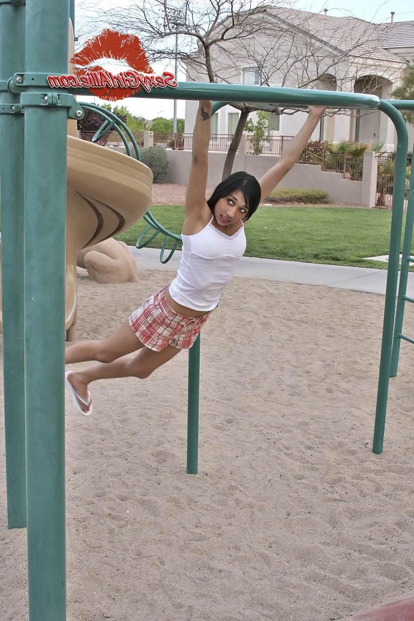 16P Skinny asian amateur teen at playground outside