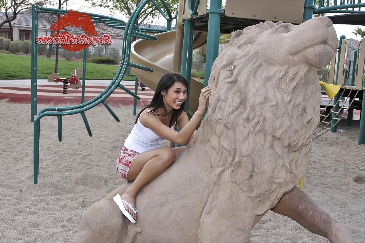 16P Skinny asian amateur teen at playground outside