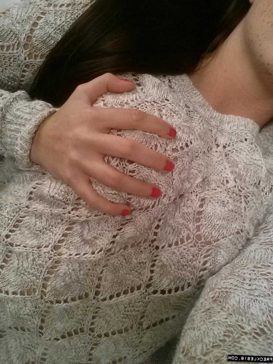 12P Delectable teenager Freckles 18 strips down to panties