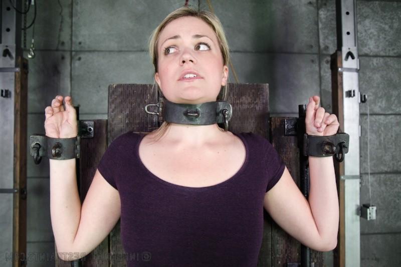 16P Winnie Rider in purple bound in metal and leather with nipple clamps