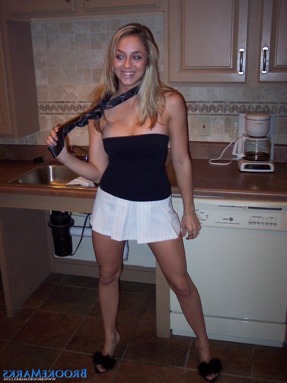 16P Pretty blonde in her very short white skirt