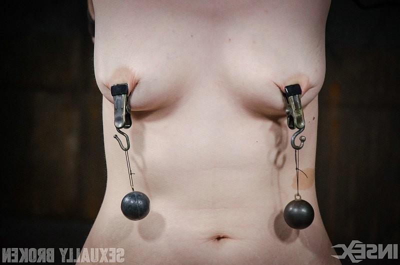 7P Violet Monroe is bound to the blowjob machine her tits clamped