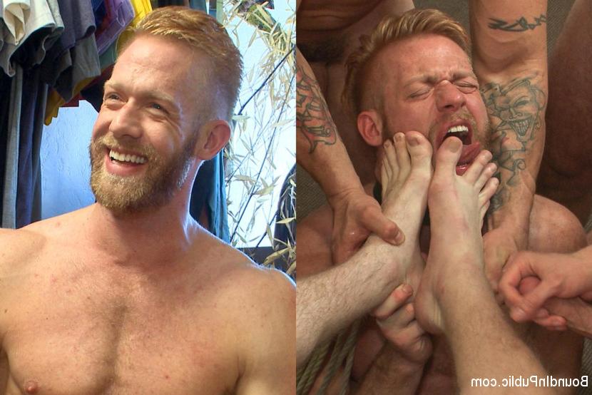 15P Muscled stud worships feet and takes cock after cock in bondage
