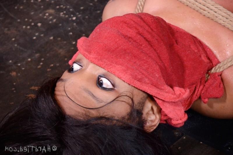16P Sasha Banks ebony is toyed in rope bondage by male dominant