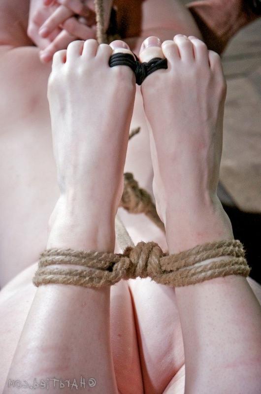 16P Mira Raine hot blonde in strict rope bondage her tits toyed