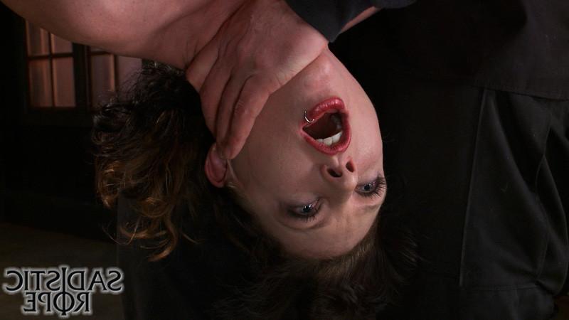 18P Sexy red head is pushed to the point of breaking with predicament bondage, heavy