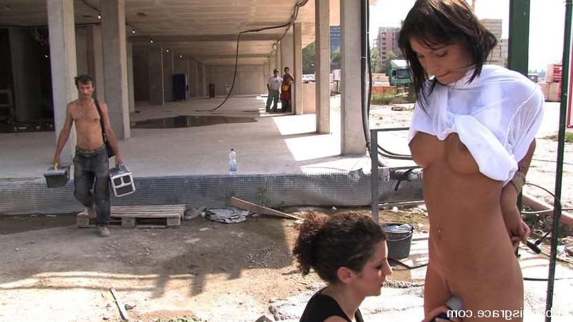 10P Dark haired girl bondaged and having sex in public place