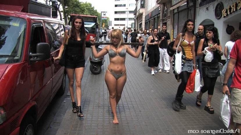 15P Cute blonde in bondage experience and fucked in public