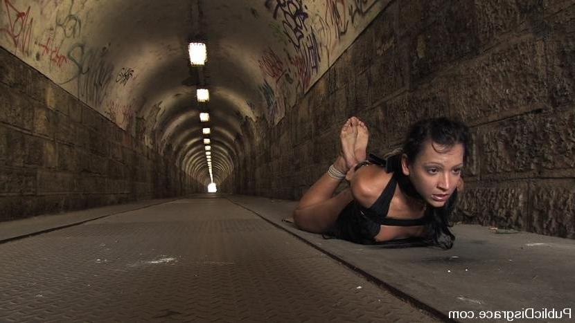 15P Dark haired lass excited in bondage and fucked in public