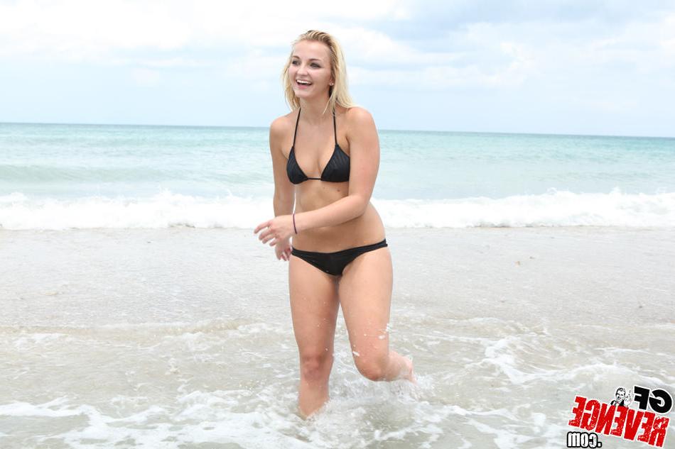 15P Cute amateur teen girlfriend doing cartwheels on beach in bikini
