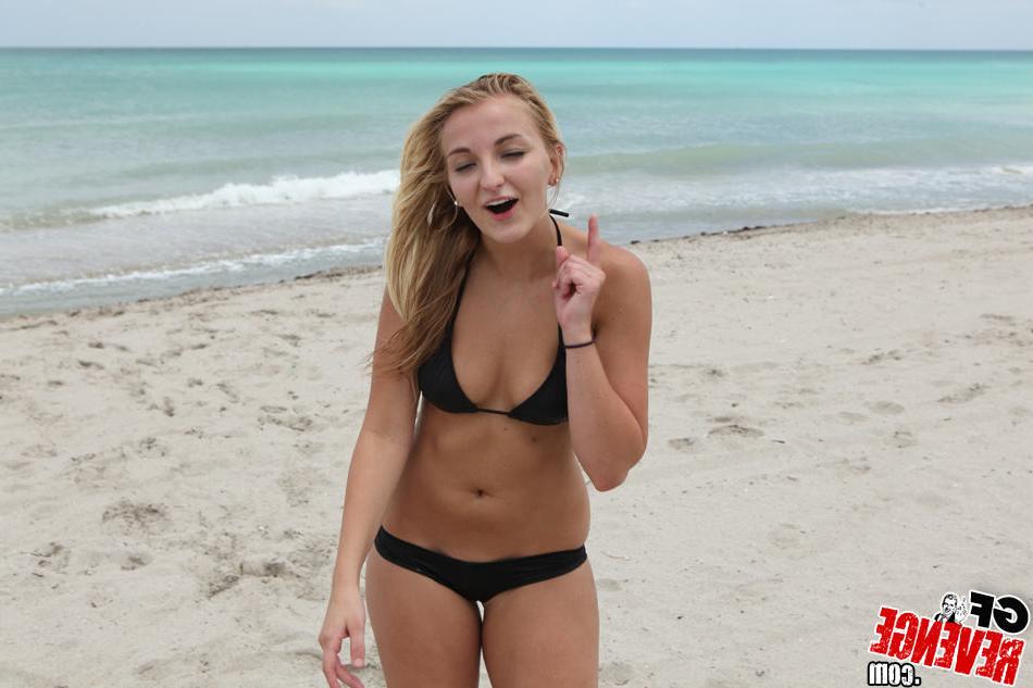 15P Cute amateur teen girlfriend doing cartwheels on beach in bikini