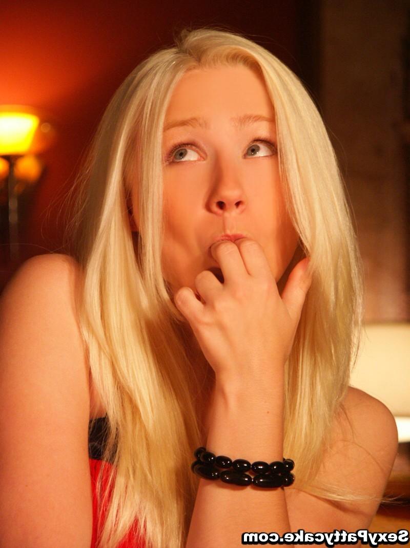 16P Big boob blonde teen girl looks fancy in red dress