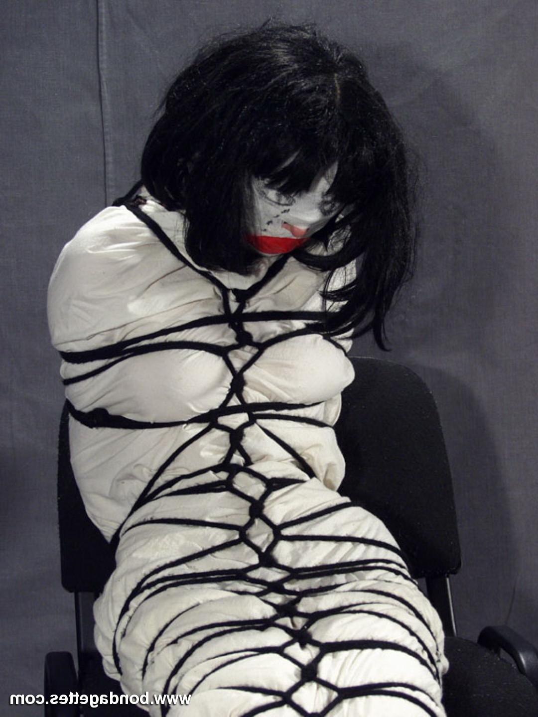 16P Creepy mummification bondage of yummy brunette