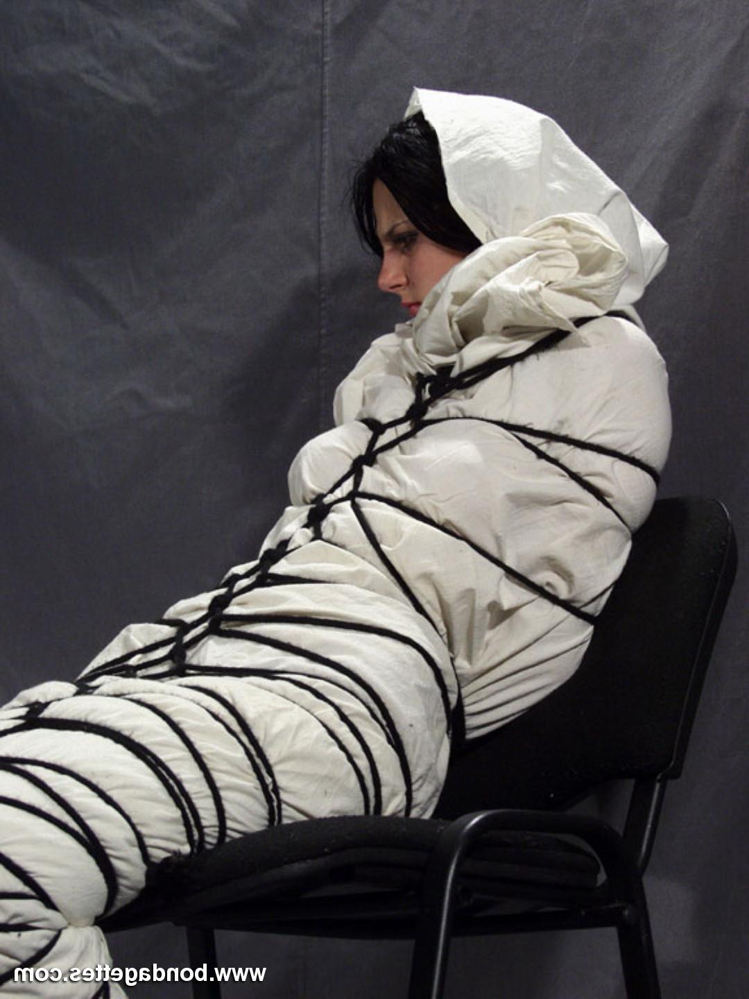 16P Creepy mummification bondage of yummy brunette