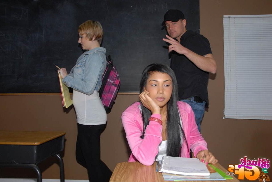 15P Ebony amateur teen girlfriend showing panties under school desk