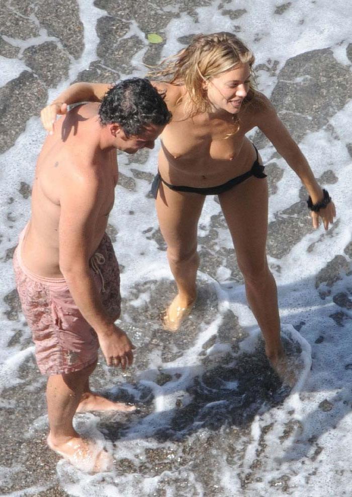 15P Sienna Miller in skimpy thongs and hot perky tits