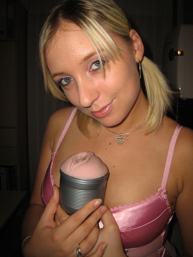 15P Real amateur teen blows and toys cock with fleshlight for facial