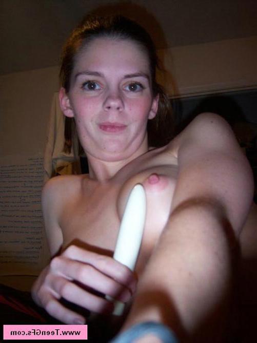 17P Cute amateur babe teen naked and playing with a white dildo