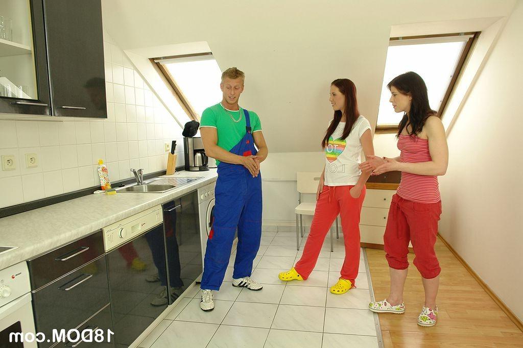 5P Lucky plumber gets dominated by two kinky teens