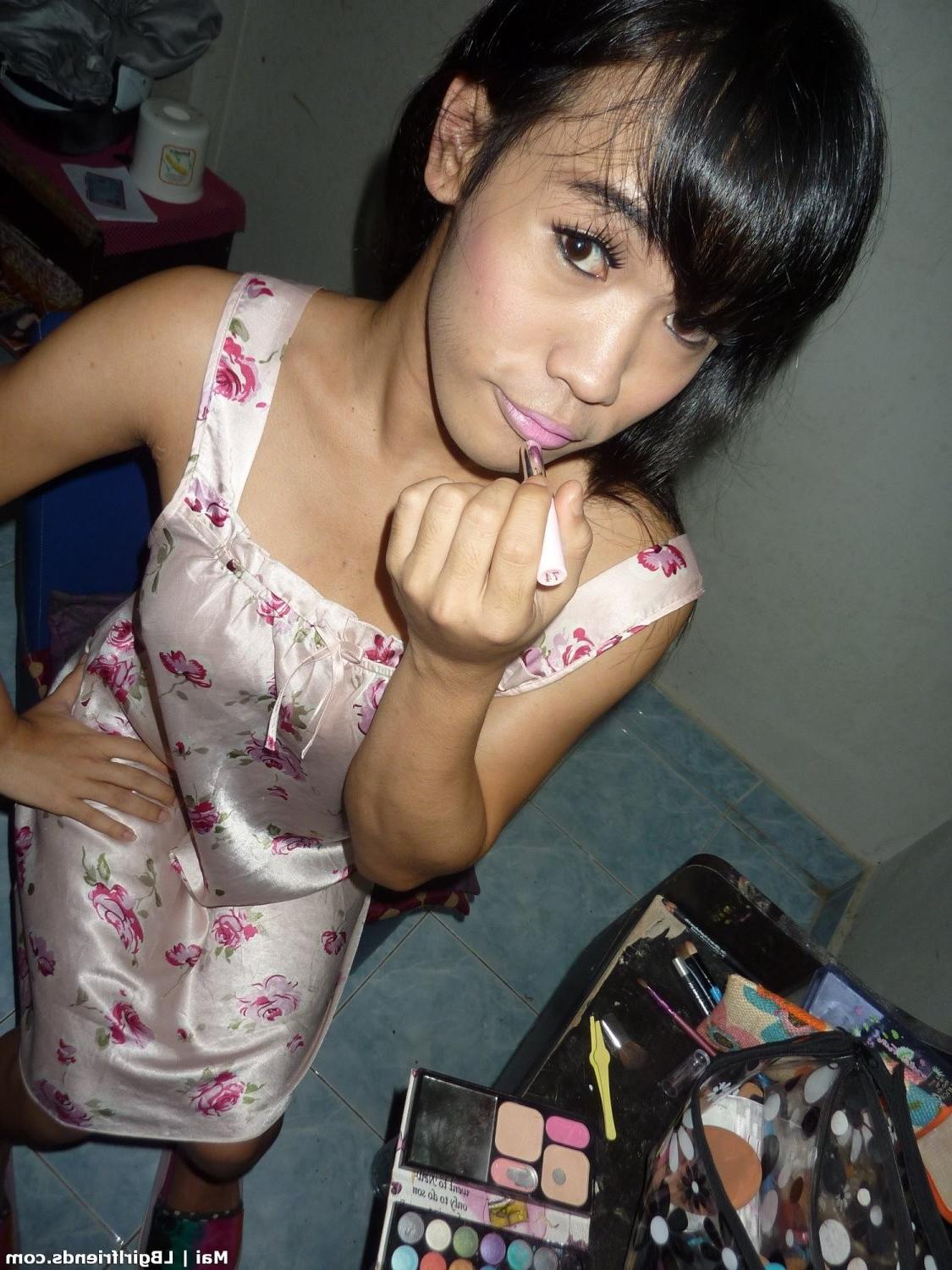 15P Hot Thai Ladyboy Girlfriend exposing her shemale cock and tight asshole