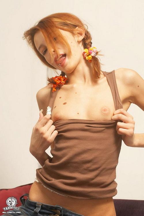 17P Gorgeous pigtailed redhead teen showing her perfect skinny body