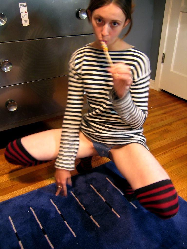 15P Homemade amateur teen girlfriend in panties socks and handcuffs