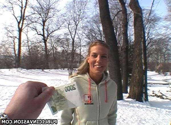 16P amateur teen fucking for cash in the public park in winter