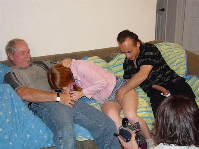 16P Redhead teen fucks two guys for a handful of cash