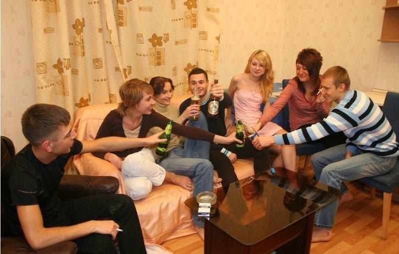 15P Four drunk amateur teen GFs take on three cocks
