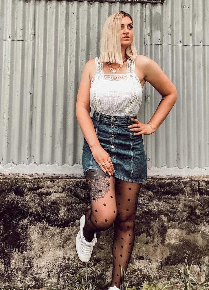 25P Pantyhosed Blonde Tramp Stamp Slut