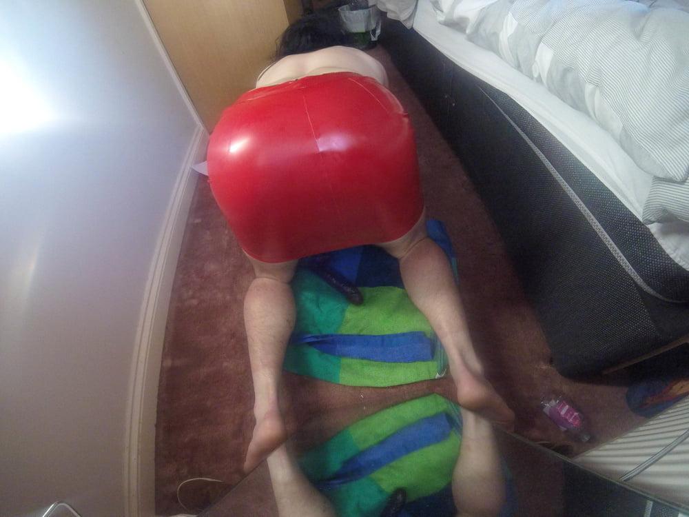 24P Big ass red latex skirt dildo fuck and thong