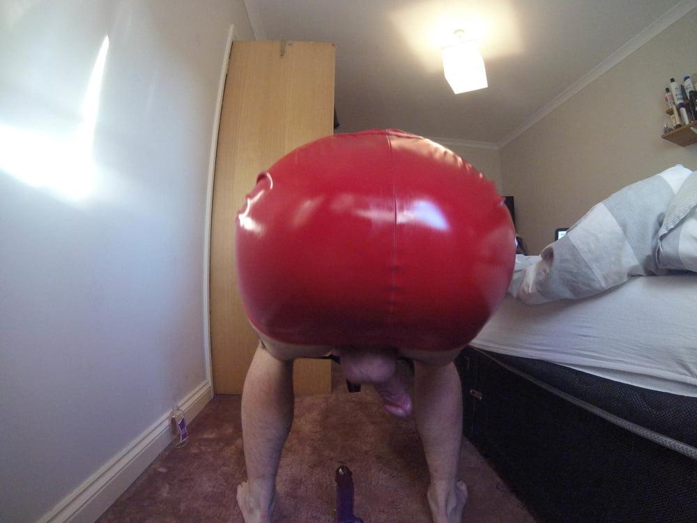 24P Big ass red latex skirt dildo fuck and thong