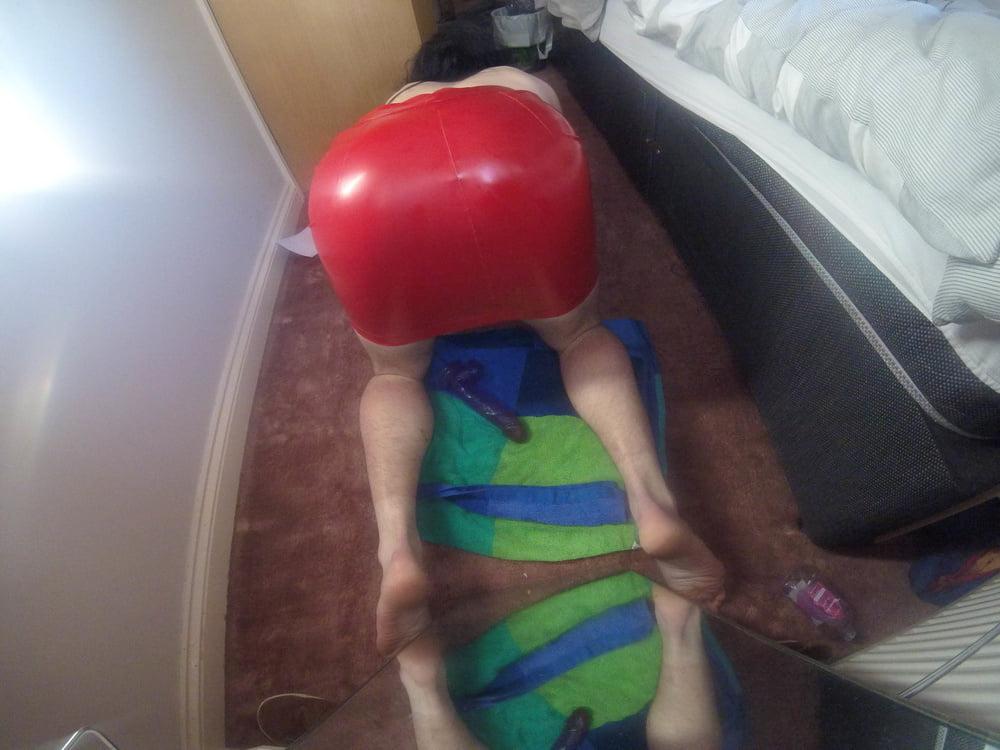 24P Big ass red latex skirt dildo fuck and thong