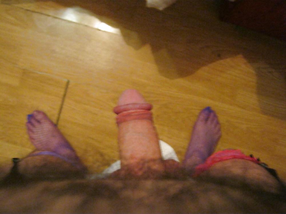 10P Purple stockings and black garter belt.