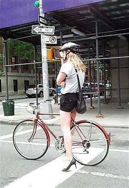 16P Babes riding bicyles in high heels 