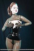 10P Lady in smokey grey transparent latex catsuit