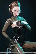 10P Lady in smokey grey transparent latex catsuit