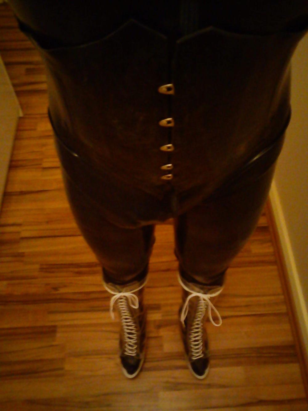 8P Latex catsuit, corset, boots and chastity