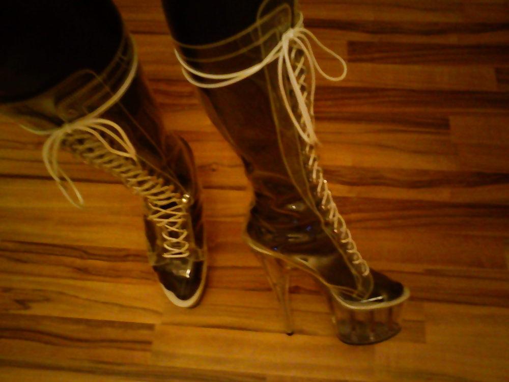 8P Latex catsuit, corset, boots and chastity