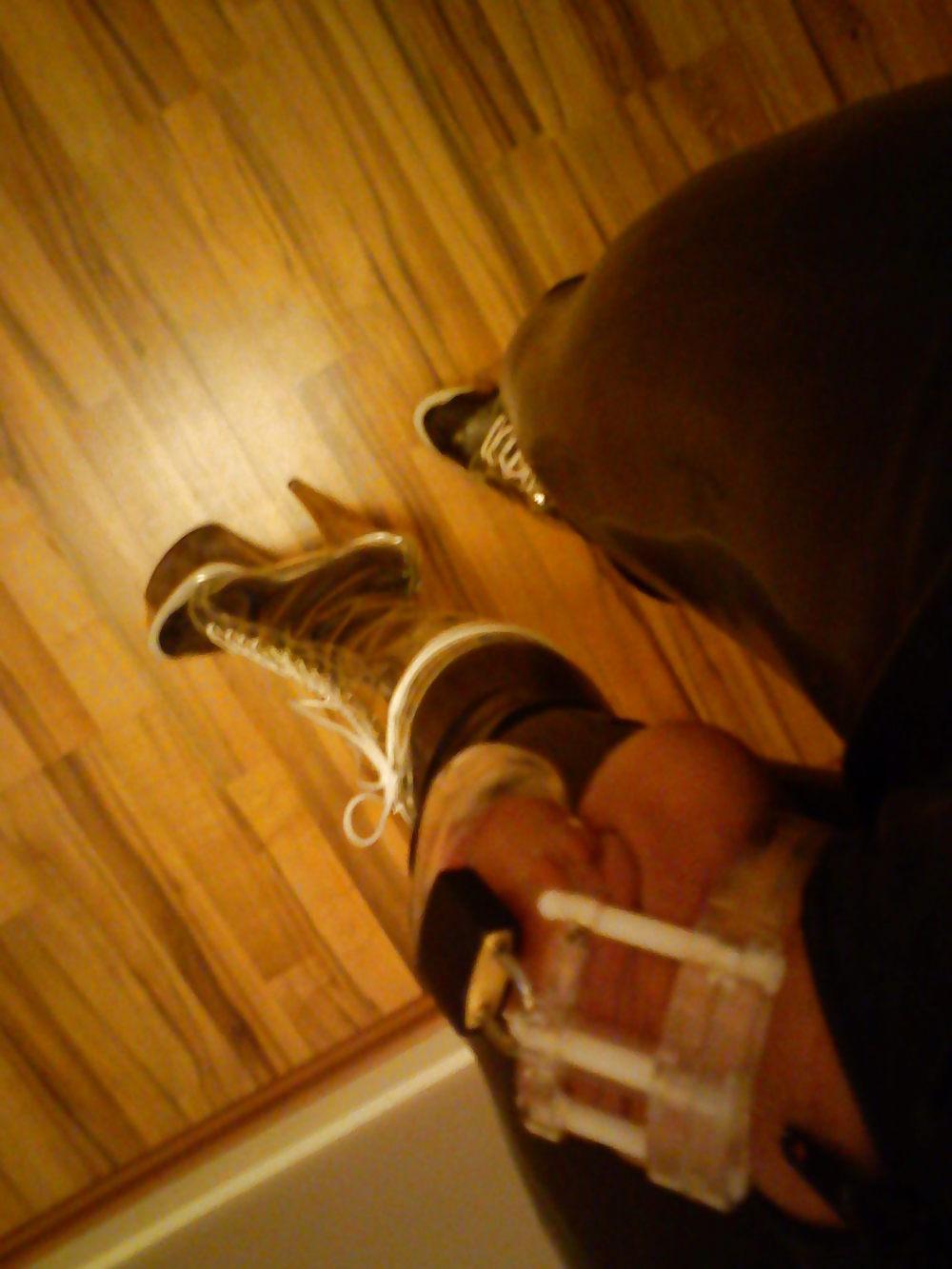 8P Latex catsuit, corset, boots and chastity