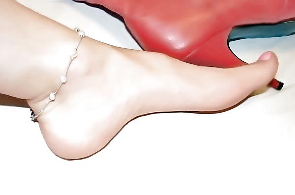 25P My Soft Red Leather Thigh Boots