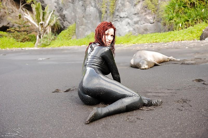 12P Girl in Black Latex Catsuit